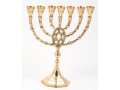 Seven Branch Menorah of Gold Colored Brass with Framed Star of David  10