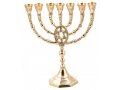 Seven Branch Menorah of Gold Colored Brass with Framed Star of David  10