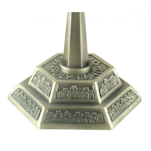 Seven Branch Menorah with Jerusalem Images, Pewter - Option 5.3