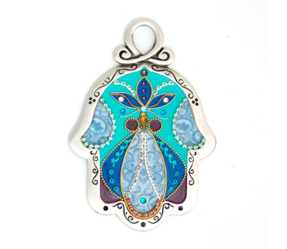 Shades of Blue Wall Hamsa by Ester Shahaf