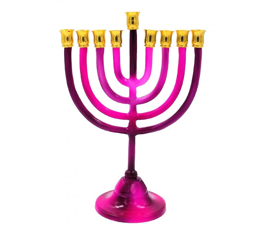 Shades of Fuchsia Chanukah Menorah on Stem, Aluminum - For Candles