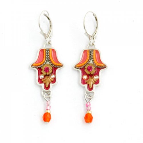Shades of Orange Hamsa Earrings by Ester Shahaf