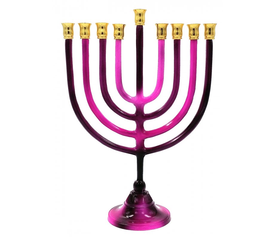 Shades of Pink Chanukah Menorah with Stem, Aluminum - For Candles