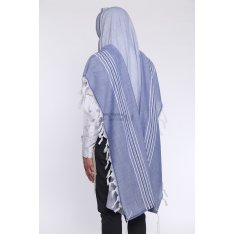 Shir Wool Tallit Non Slip Prayer Shawl - Contemporary Denim Color Stripes