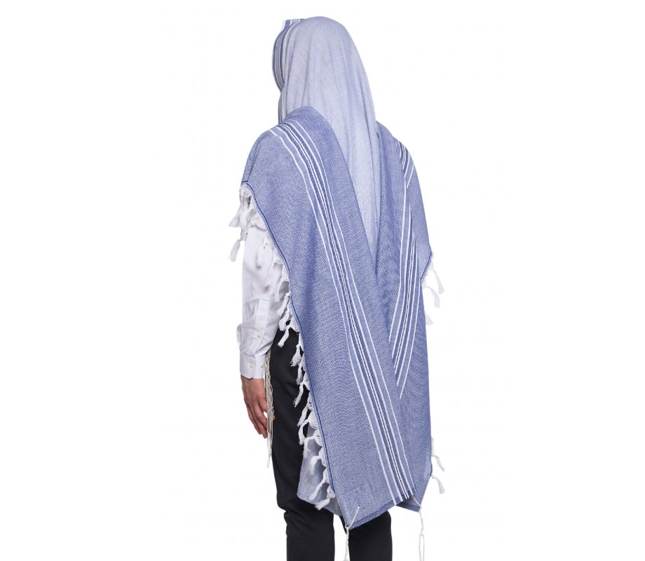 Shir Wool Tallit Non Slip Prayer Shawl - Contemporary Denim Color Stripes