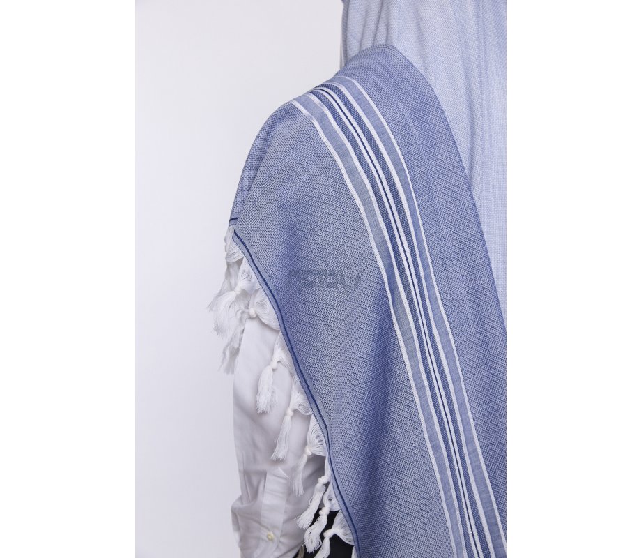 Shir Wool Tallit Non Slip Prayer Shawl - Contemporary Denim Color Stripes