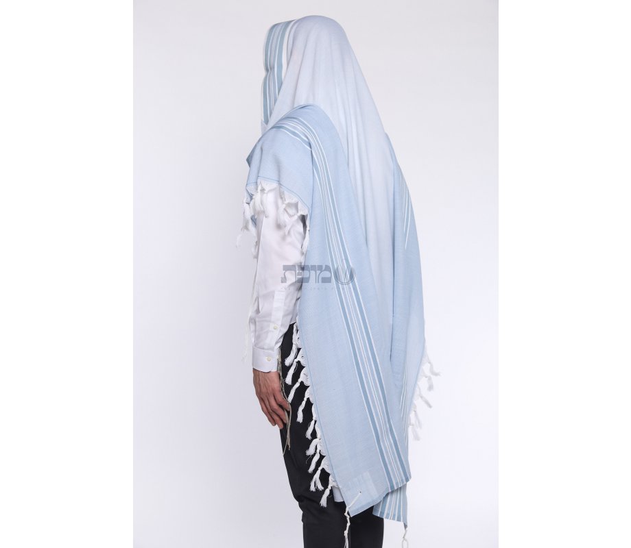 Shir Wool Tallit Non Slip Prayer Shawl - Light Blue Stripes