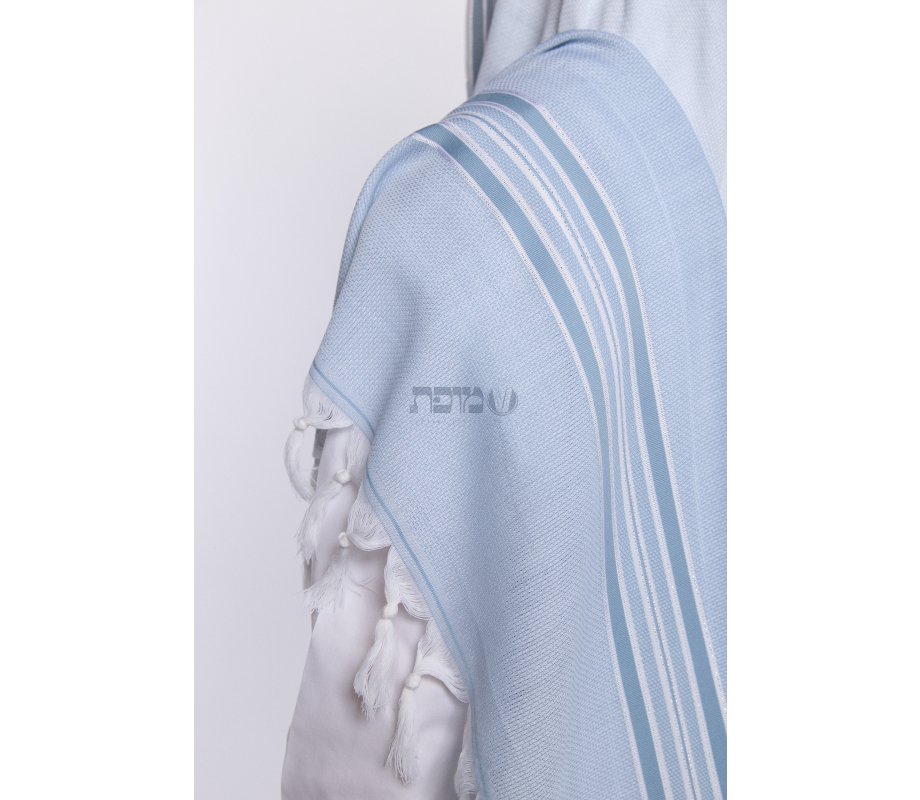 Shir Wool Tallit Non Slip Prayer Shawl - Light Blue Stripes