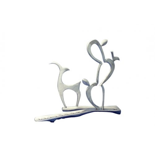 Shraga Landesman Aluminum Hanukkah Menorah - Elegant Deer and Cactus Plant