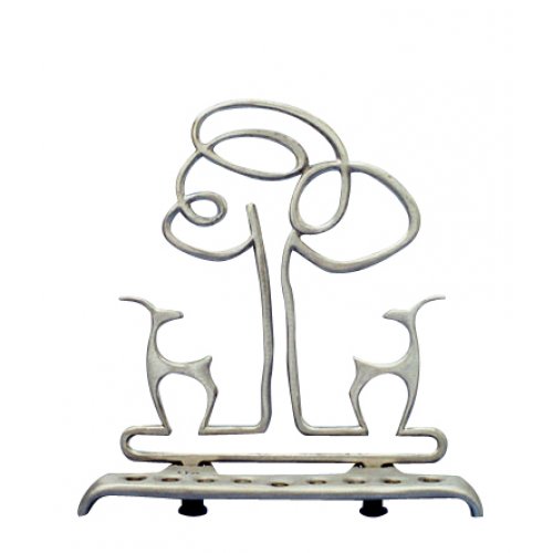 Shraga Landesman Aluminum Hanukkah Menorah - Gazelles and Tree