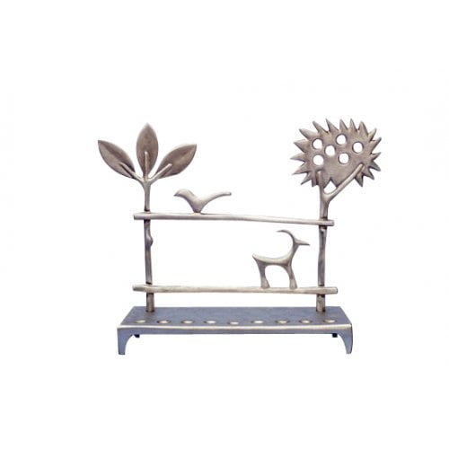 Shraga Landesman Aluminum Hanukkah Menorah - Trees and Deer