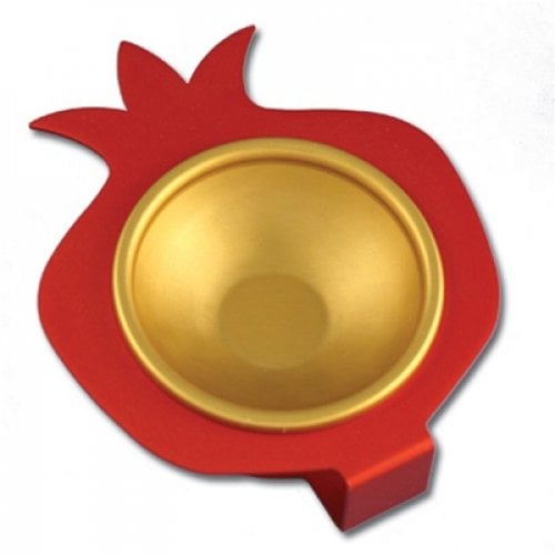 Shraga Landesman Aluminum Raised Red Pomegranate Honey Dish with Gold Bowl