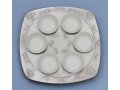 Shraga Landesman Aluminum Seder Plate Engraved Hebrew Wording with White Dishes