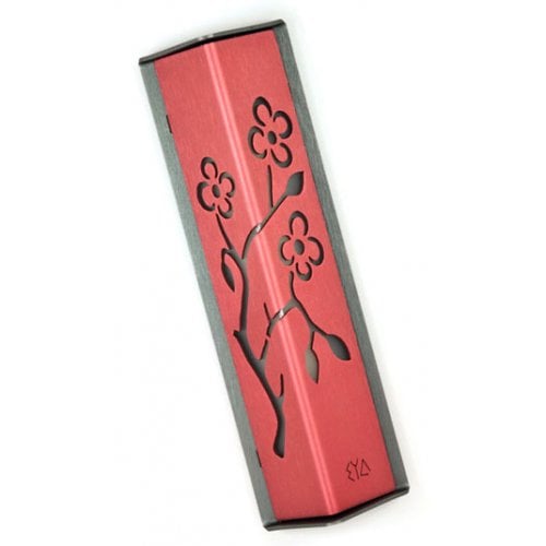 Shraga Landesman Angular Shiny Pink Aluminum Mezuzah Case - Almond Tree