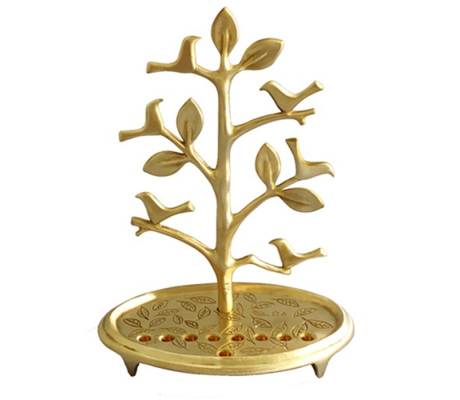 Shraga Landesman Circular Base Hanukkah Menorah, Tree with Birds - Brass