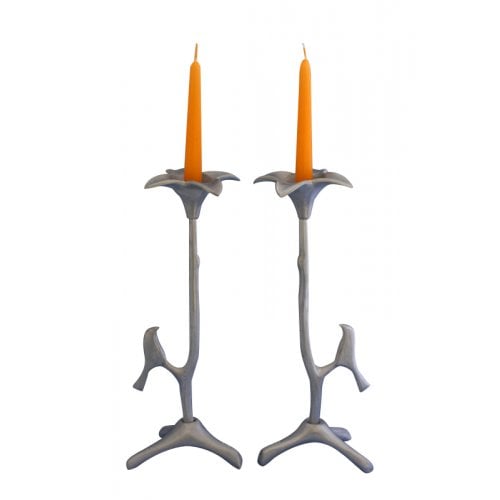 Shraga Landesman Flower Shaped Candle Holders atop Slender Branch and Bird