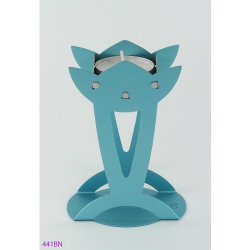 Shraga Landesman Flower Shaped Raised Candle Holders - Turquoise