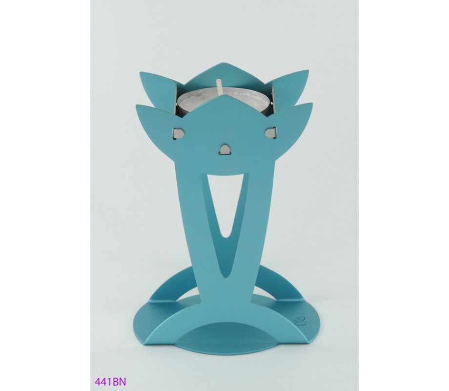 Shraga Landesman Flower Shaped Raised Candle Holders - Turquoise