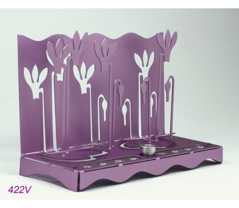 Shraga Landesman Hanukkah Menorah, Slender Cyclamen Flowers - Violet