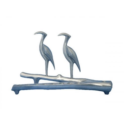 Shraga Landesman Hanukkah Menorah, Slender Herons Perched on Branch