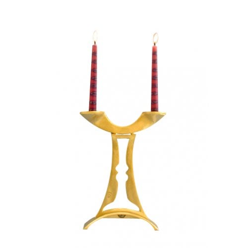 Shraga Landesman Harmony Double Image Inbal Candle Holders - Brass