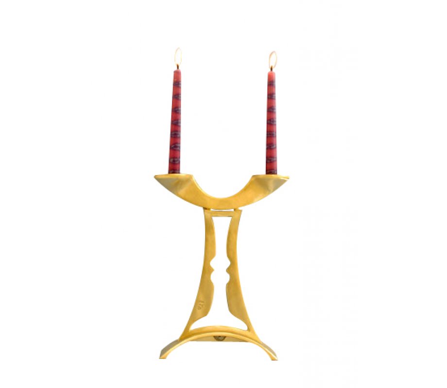 Shraga Landesman Harmony Double Image Inbal Candle Holders - Brass