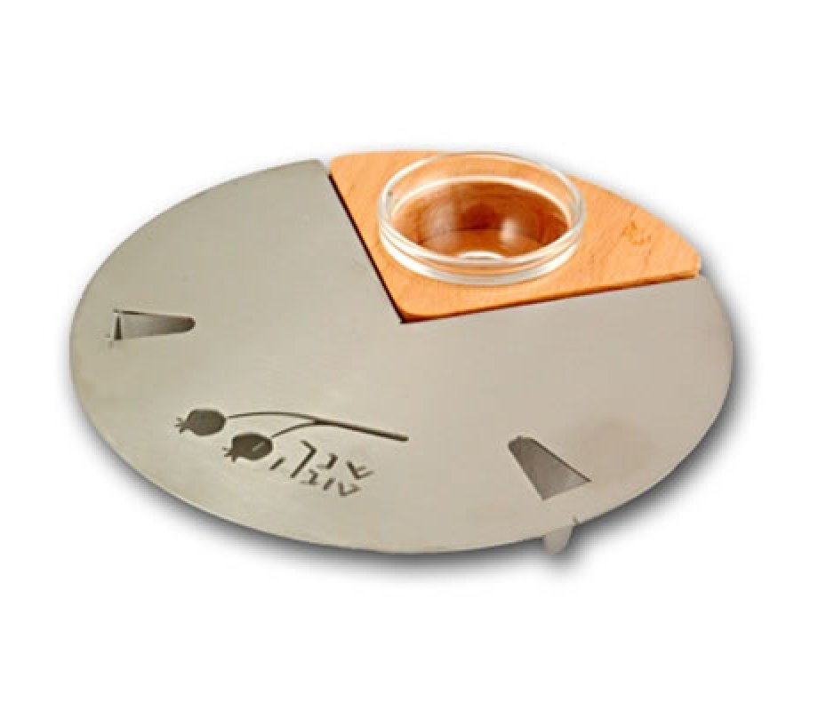 Shraga Landesman Honey and Apple Dish, Aluminum and Beech Wood with Engravings