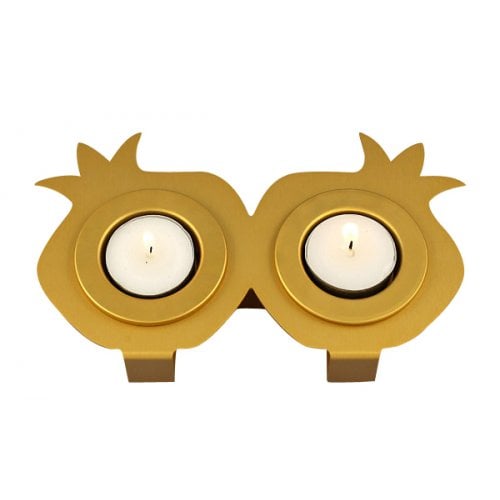 Shraga Landesman Joined Pair Pomegranate Candle Holders - Gold