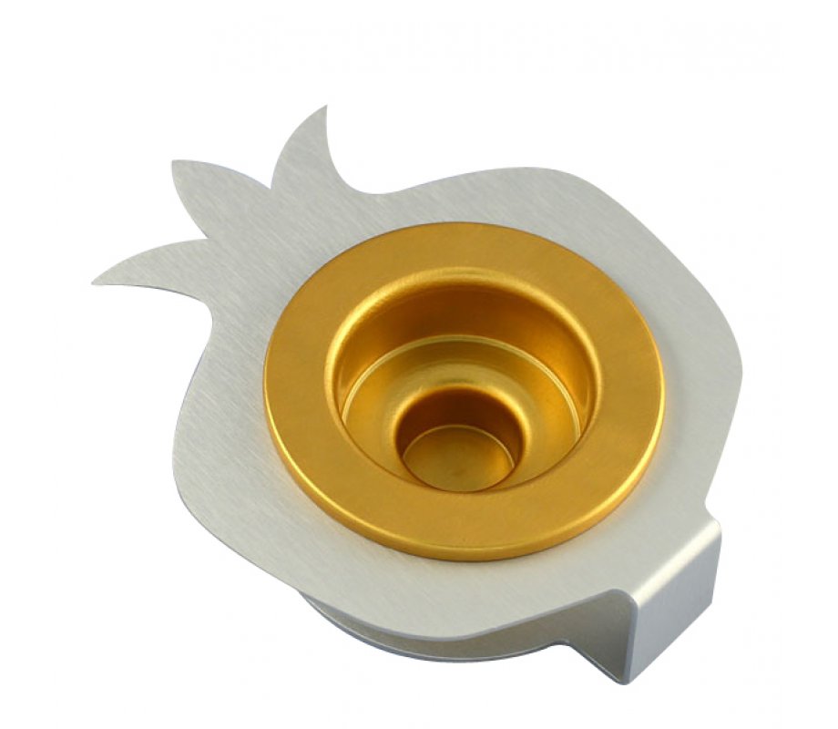 Shraga Landesman Pair Aluminum Pomegranate Candle Holders - Gold and Silver