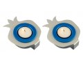 Shraga Landesman Pair Aluminum Pomegranate Candle Holders - Silver and Blue