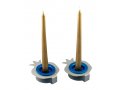 Shraga Landesman Pair Aluminum Pomegranate Candle Holders - Silver and Blue