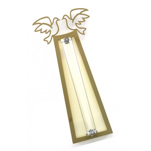 Shraga Landesman Peace Doves Mezuzah Case Gold and White - Aluminum, Lucite