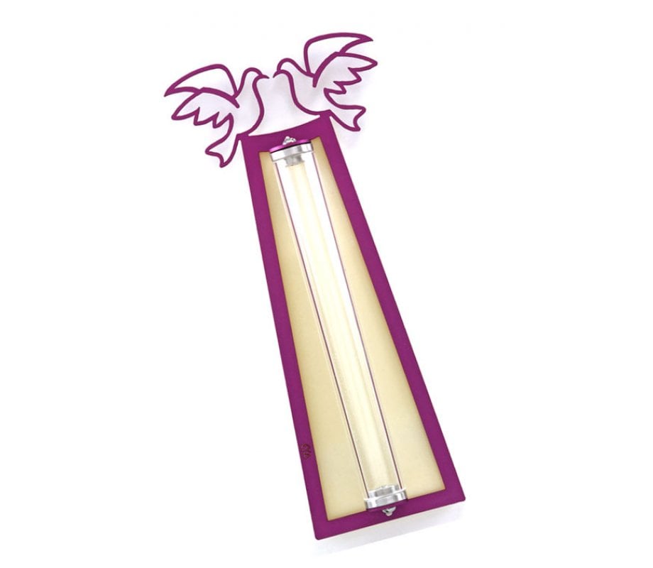 Shraga Landesman Peace Doves Mezuzah Case Purple and Shaded - Aluminum, Lucite