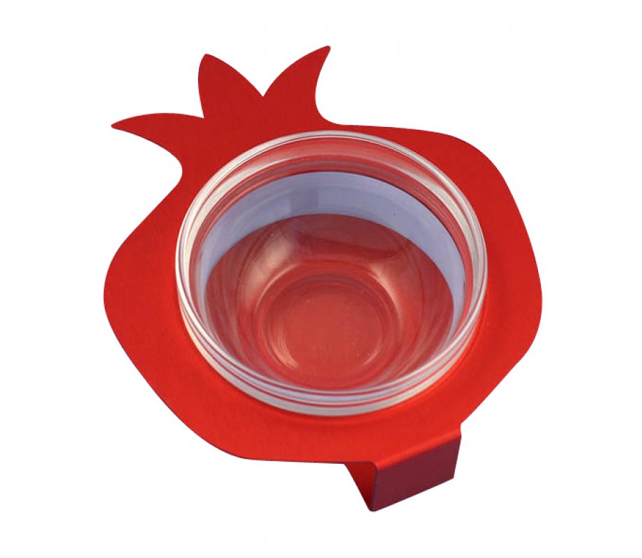 Shraga Landesman Raised Pomegranate Charoset Dish Red - Aluminum and Glass