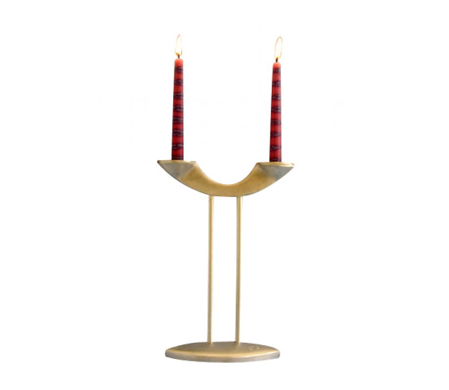 Shraga Landesman Tall and Slender Antique Golan Candle Holders - Aluminum