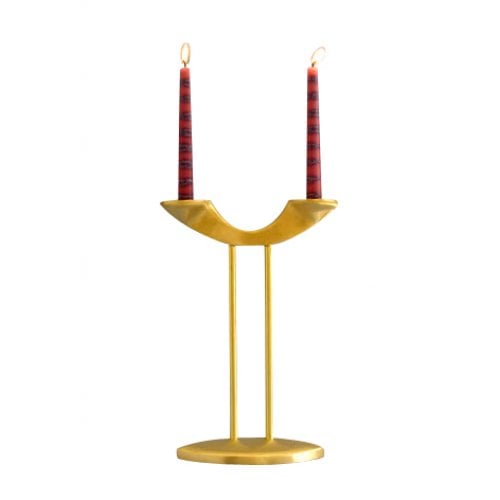 Shraga Landesman Tall and Slender Antique Golan Candle Holders - Brass