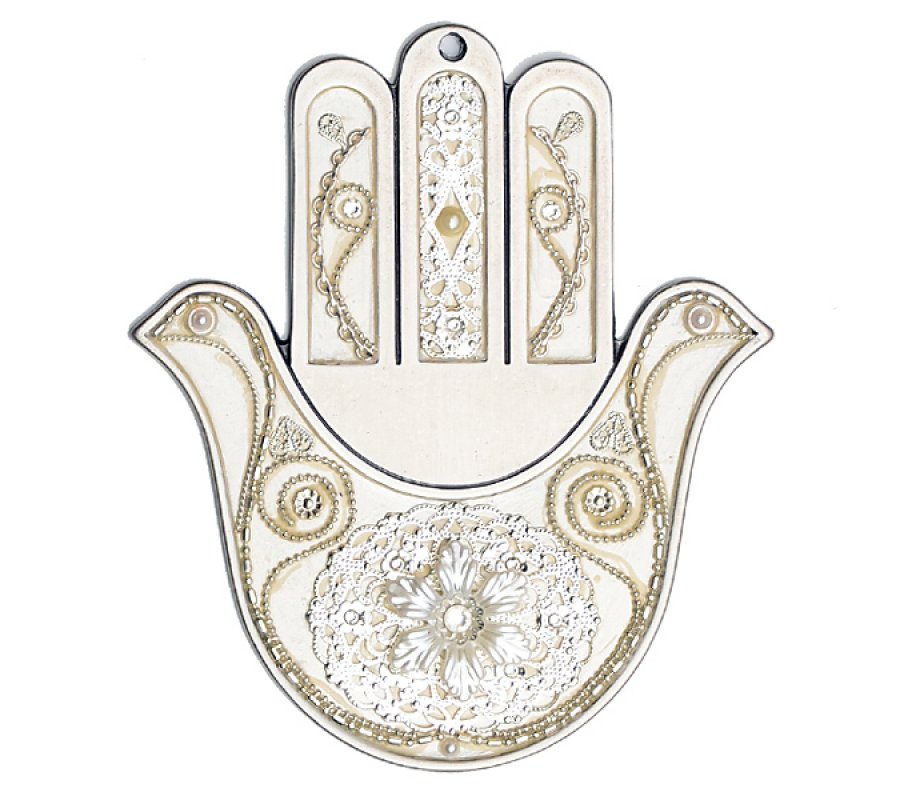 Silver Color Dove Wall Hamsa by Ester Shahaf
