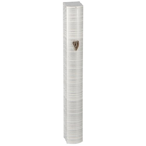 Silver Colored Aluminum Mezuzah Case, Thin Stripes, Side Channels - Various Sizes