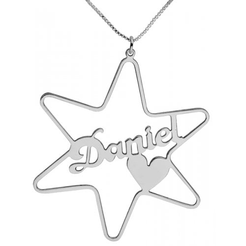 Silver Cursive English Name Necklace - Star of David