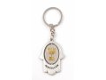 Silver Hamsa Key Chain with Swivel Center - Gold Menorah and Jerusalem Images