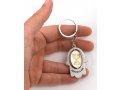 Silver Hamsa Key Chain with Swivel Center - Gold Menorah and Jerusalem Images