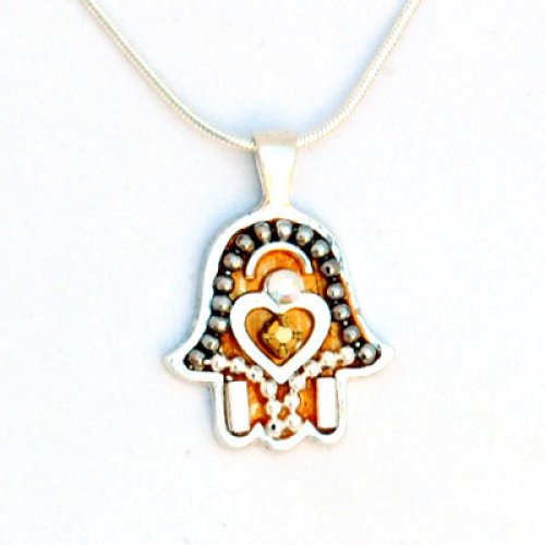 Silver Hamsa Necklace with Heart by Ester Shahaf
