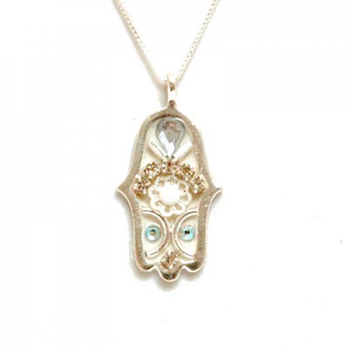 Silver Hamsa Pendant and Chain by Ester Shahaf