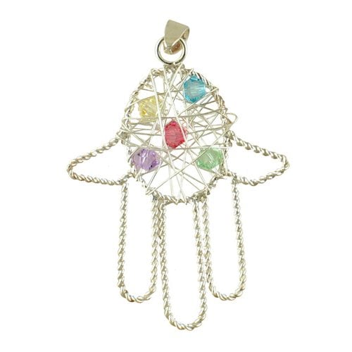 Silver Hamsa Pendant with multicolor stones