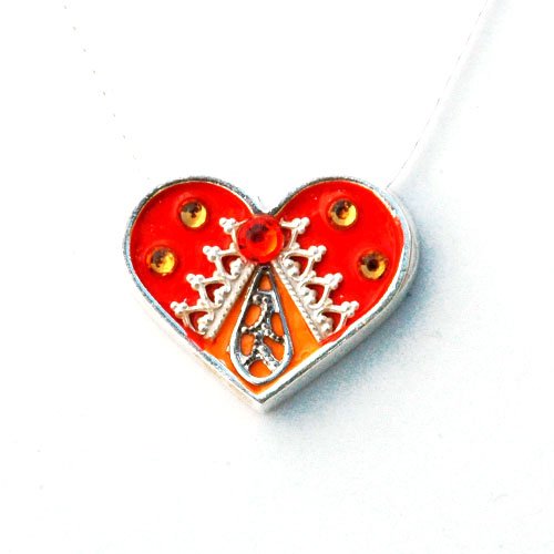 Silver Heart Necklace in Orange and Red by Ester Shahaf