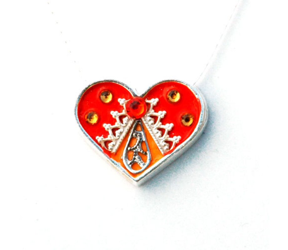 Silver Heart Necklace in Orange and Red by Ester Shahaf
