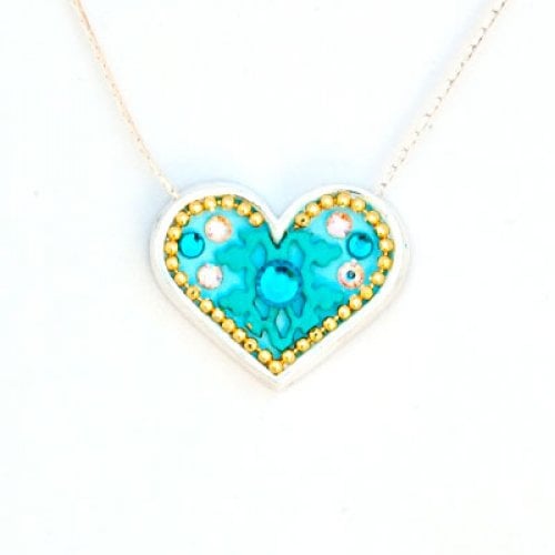 Silver Heart Necklace in Turquoise by Ester Shahaf