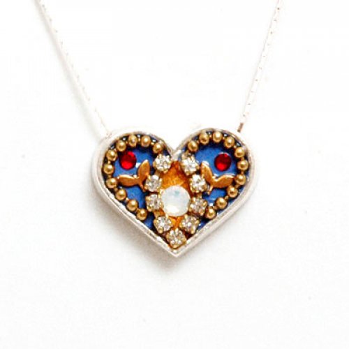 Silver Heart Necklace with Flower by Ester Shahaf