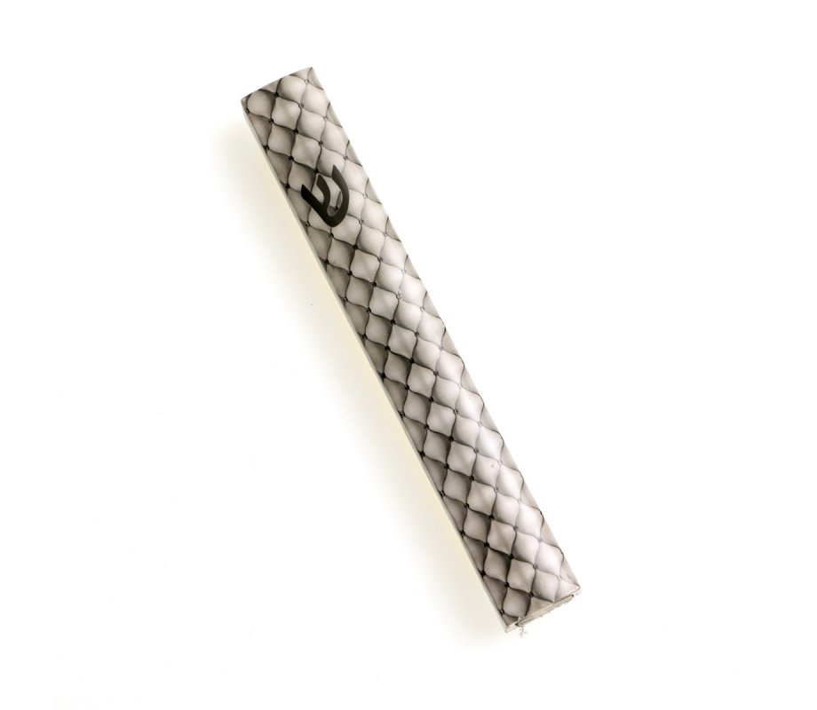 Silver Mezuzah Case with Diamond Design, Silver Shin - For 12 or 15 cm Scroll