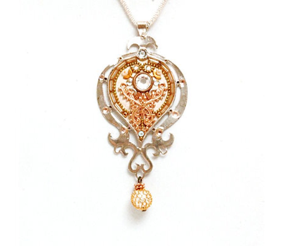 Silver Necklace with Copper Pendant by Ester Shahaf